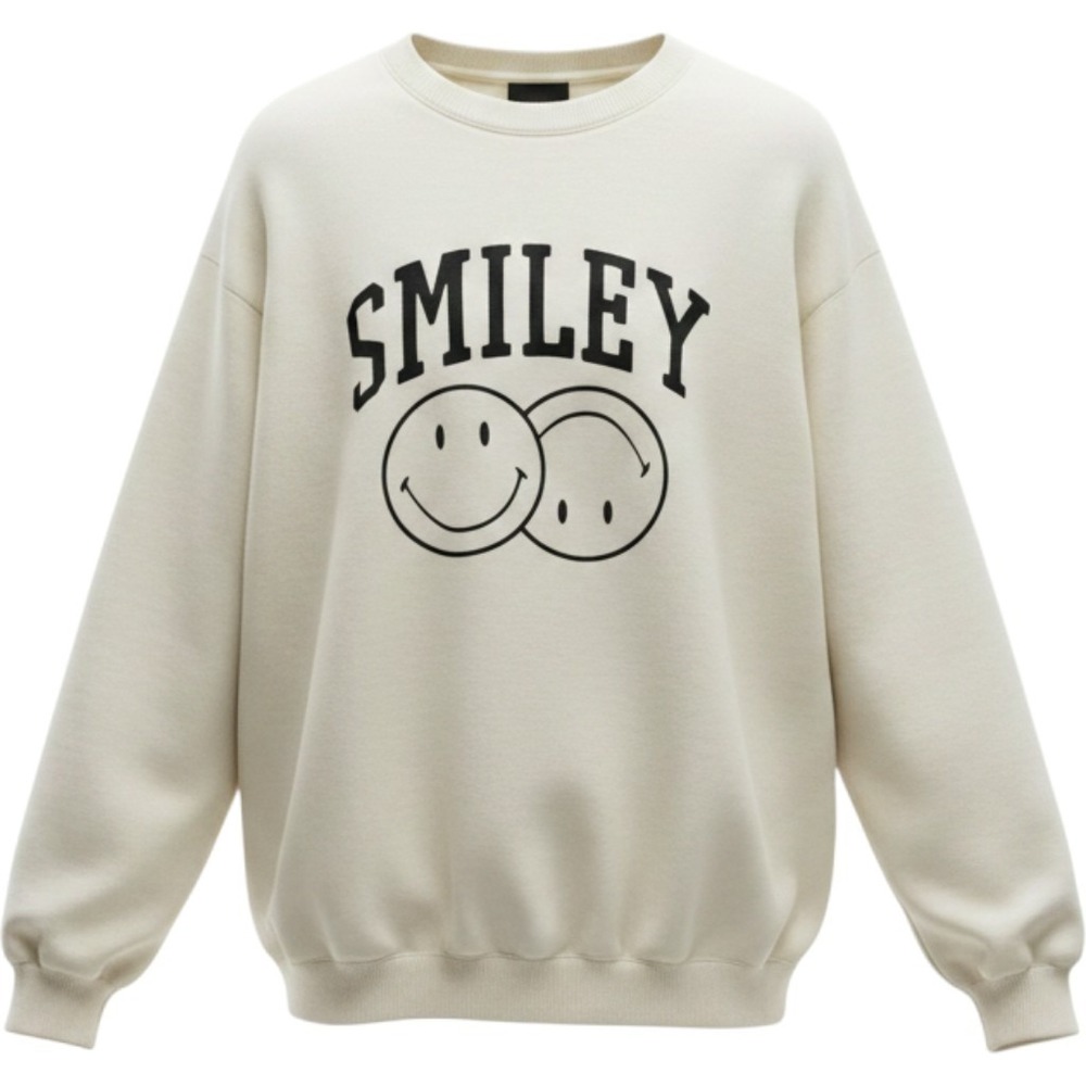 H&M x Smiley World Oversized Graphic Sweatshirt Cream Off-White XXL 10893176